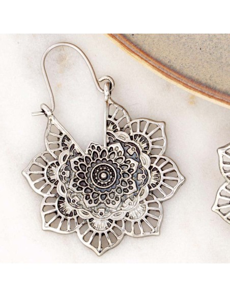 Boucles d'oreilles ALHAMBRINE Silver Créoles ajourées Filigrane floral Laiton argenté