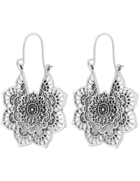 Boucles d'oreilles ALHAMBRINE Silver Créoles ajourées Filigrane floral Laiton argenté