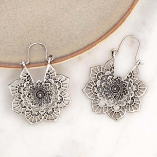 ALHAMBRINE Silver earrings Openwork hoop earrings Floral filigree Silver brass