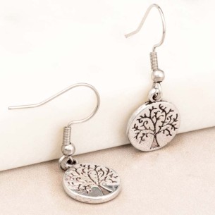 NATURO Silver earrings Short pendants Engraved tree of life Silver metal