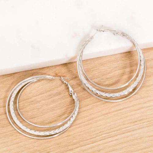 Boucles d'oreilles ARROWA Silver Créoles ajourées Ethnique amérindien natif Argenté Rhodium
