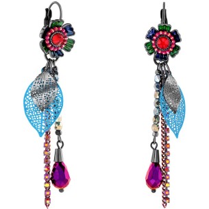 Boucles d'oreilles LA FLOR INVIERNO Color Silver Pendantes à pendentif Floral Argenté et Multicolore Rhodium Cristal