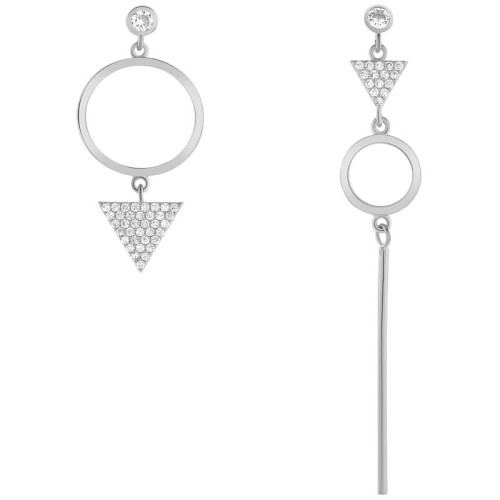Boucles d'oreilles DESIGNOS White Silver Pendantes asymétriques Géométrique Argenté et Blanc Rhodium Cristal