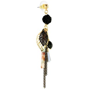 LA ROSA NOCHE Black Gold Earrings Dangling with Rose Gold and Black pendant Gold plated with fine gold Crystal and Resins