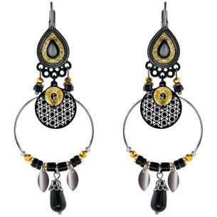 Boucles d'oreilles STILTOS Black Gold & Silver Pendantes ajourées à pendentifs Romantique Argenté Doré Noir Rhodium Cristal