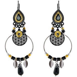 Boucles d'oreilles STILTOS Black Gold & Silver Pendantes ajourées à pendentifs Romantique Argenté Doré Noir Rhodium Cristal