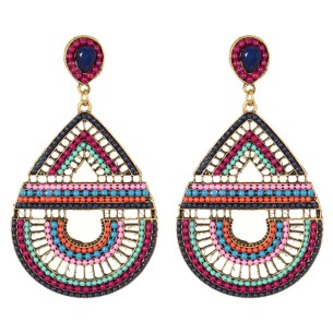 BAHAMIA Color Gold Earrings Openwork Ethnic Pendants Golden and Multicolored Gilded with fine gold Crystal
