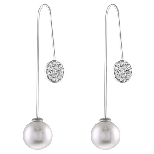 PROVIDENCE PEARL White Silver Earrings Cross-Dangling Timeless Classic Silver White Rhodium Crystal Pearl