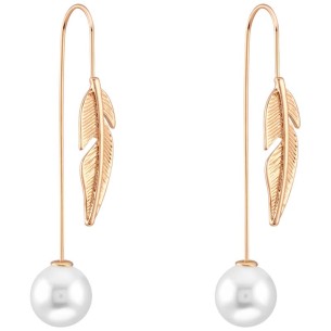 PETRA White Gold Earrings Cross-Dangling Feathers Gold and White Brass gilded with fine gold Beads