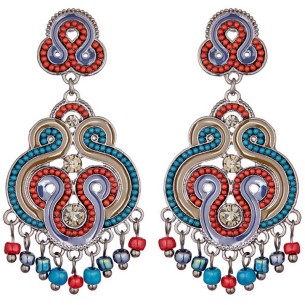 ECLOR EVOLUTION Color Silver Earrings Ethnic Pendant Silver and Multicolor Rhodium Crystal