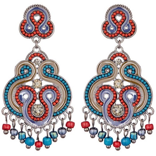 ECLOR EVOLUTION Color Silver Earrings Ethnic Pendant Silver and Multicolor Rhodium Crystal