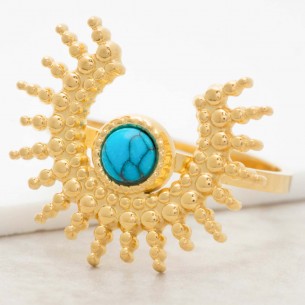Bijoux bague SUNSTICE Turquoise Gold Menthe À l'O réglable cabochon acier inoxydable soleil doré Bijoux Sauvages