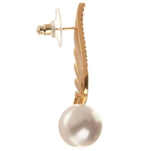 ASIMEA DOS White Gold Earrings Asymmetrical Dangling Angel Wings Gold and White Brass gilded with fine gold Crystal Beads 2