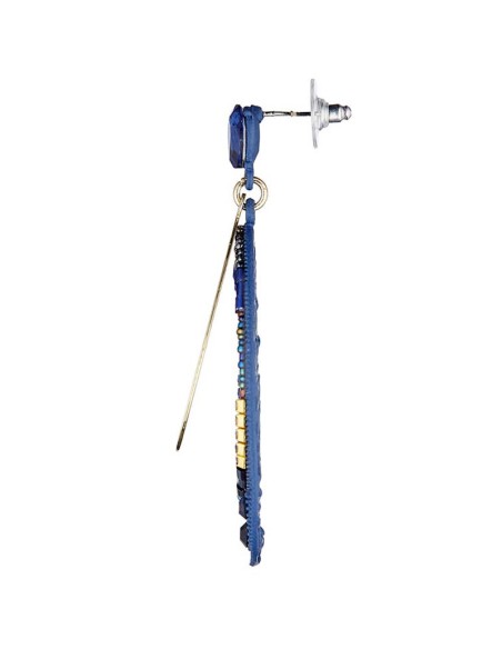 Boucles d'oreilles GARANDIA Night Blue Gold Pendantes ajourées Baroque ou romantique Doré et Bleu Nuit Doré à l'or fin Cristal