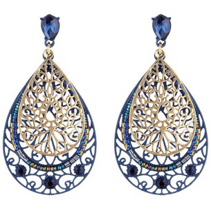 GARANDIA Night Blue Gold earrings Openwork pendants Baroque or romantic Golden and Night Blue Gilded with fine gold Crystal
