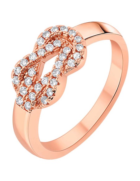 Bague NODELA White & Rose Gold Jonc rigide pavé Nœud marin Rosé et Blanc Laiton doré à l'or fin rosé Cristal
