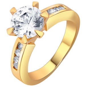 ETERNAL White Gold Ring Pavé Solitaire Timeless Classic Gold and White Gilded with fine gold Set with zirconium oxides