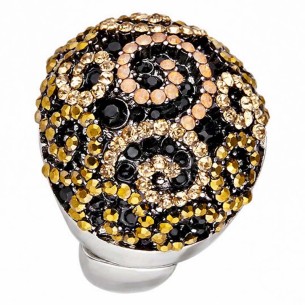 LARABESCO Ring Beige Topaz Silver Cocktail elastic pavé Dome openwork arabesques Silver and Beige Rhodium Crystal