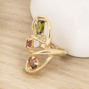 ELINA Color Gold Openwork Pavé Cocktail Ring Contemporary Golden and Multicolor Brass gilded with fine gold Crystal