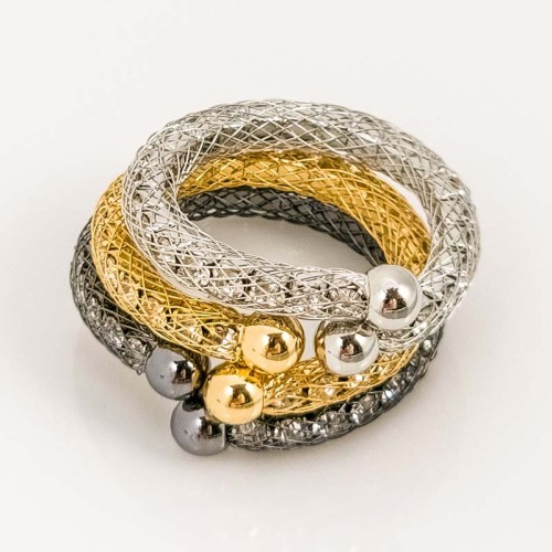 Bague CRYSTORIAS Black Gold & Silver Jeu de 3 anneaux à porter ensemble Trois ors Argenté Doré Noir Cristaux emprisonnés