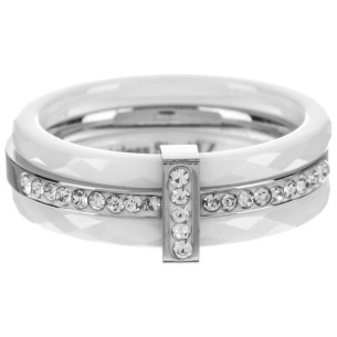 SELIGE STEEL White Silver ring Set of 3 rings linked together Solitaire Silver and White Stainless steel Crystal 2