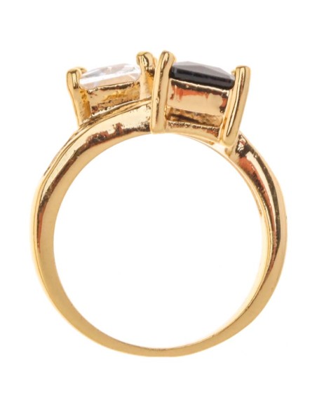 Bague ANTADONIS Black & White Gold Cocktail pavé Toi et Moi Doré et Noir Blanc Laiton doré à l'or fin Cristaux sertis