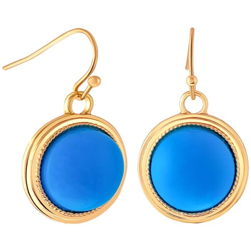 Boucles d'oreilles PASORAL Blue Gold Pendantes courtes Cabochons turquoises Doré et Bleu Laiton doré à l'or fin Résines
