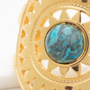 Bijoux bague REYOS Emerald Gold Menthe À l'O cabochon réglable acier inoxydable soleil doré agathe verte Bijoux Sauvages 2