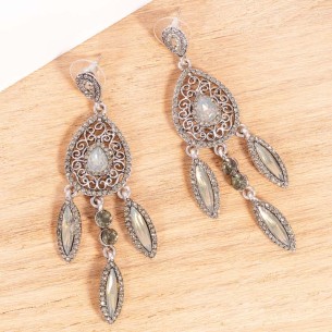 LAMBRINA Grey Silver Openwork Filigree Pendant Earrings Silver and Grey Rhodium Crystal