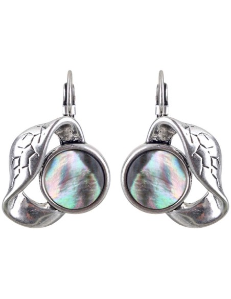 Boucles d'oreilles LACARAL Silver Dormeuses courtes ajourées martelées  Laiton argenté à l'argent fin Nacre