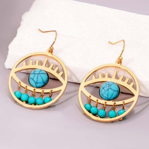 EYONA Turquoise Gold Earrings Openwork Pendants Golden Eye Turquoise Gold-plated stainless steel Turquoise