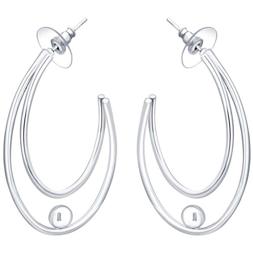 Boucles d'oreilles EOVAL Silver Créoles ajourées Ovale perle suspendue Argenté Rhodium