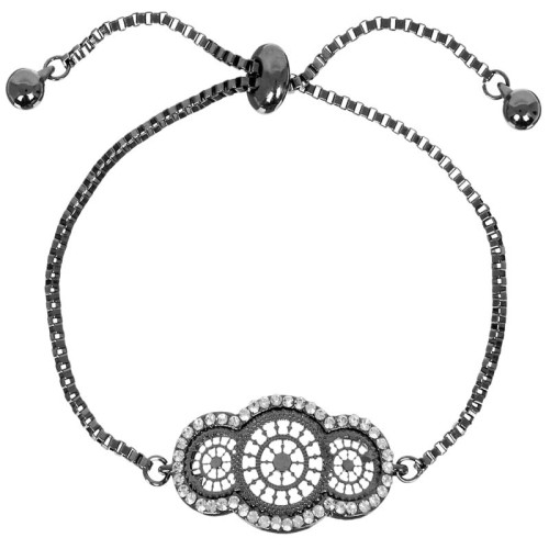 Bracelet TREOK Black & White Bracelet de perles souple Ethnique amérindien Noir et Blanc Rhodium Cristal