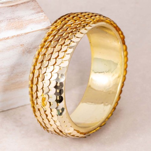 Bracelet CHAMPAGNE Gold Manchette rigide Festif Doré Laiton doré PVC et Sequins brodés