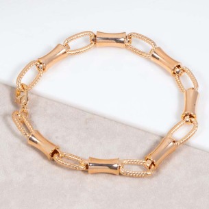 Bracelet CHARONNE Gold Bracelet chaine souple Mailles intercalées anneau ovale et maillon bambou Doré Laiton doré à l'or fin