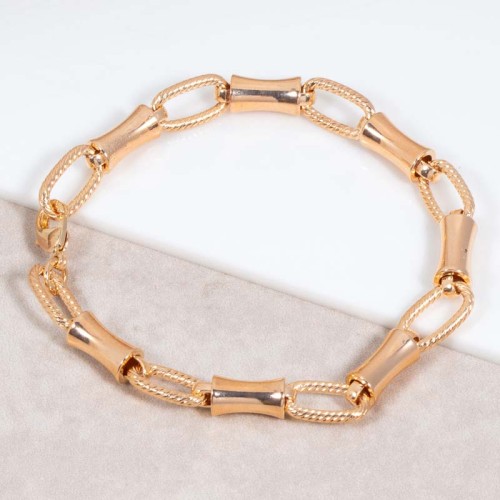 Bracelet CHARONNE Gold Bracelet chaine souple Maille intercalée anneau oval et maillon bambou Doré Laiton doré à l'or fin