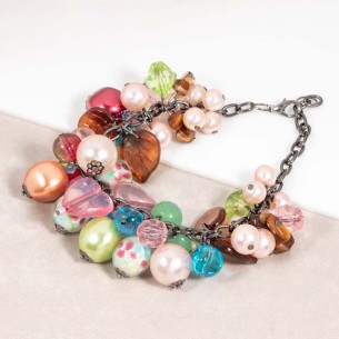 PRINTANIA Color Silver Bracelet Flexible chain bracelet Crystal river Silver and Multicolor Rhodium Glass paste Beads