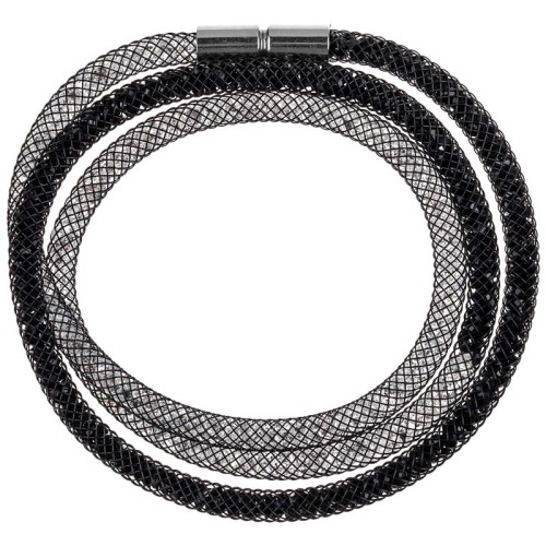 Bracelet LIGHTSTORM TRIPLE Black Silver Double Tour Multirangs Cage à cristal Argenté et Noir Rhodium Cristaux emprisonnés