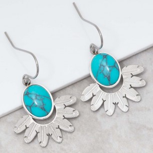 Bijoux boucle d'oreille Menthe À l'O PANAMA Turquoise Silver pendantes acier inoxydable plumes argent Bijoux Sauvages
