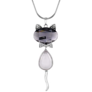 Collier SYLVANIAN Grey Silver Sautoir pendentif en Y Chat...