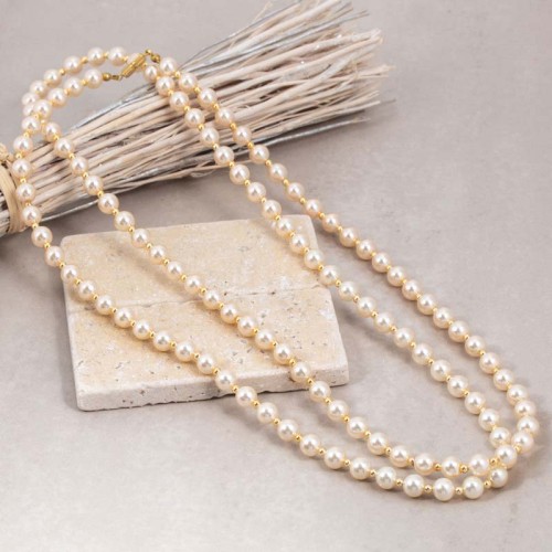Collier SHADDIE White Gold Sautoir de perles Alternée Doré et Blanc Perles