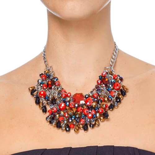Collier FOENIX Black Red & Silver Plastron...