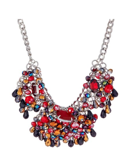 Collier FOENIX Black Red & Silver Plastron tryptique à pendentifs Classique chic Argenté et Noir Rouge Rhodium Cristal
