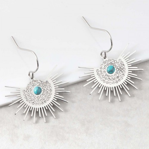 Bijoux boucle d'oreille Menthe À l'O ASOL Turquoise Silver pendantes acier inoxydable solaire cristal argent Bijoux