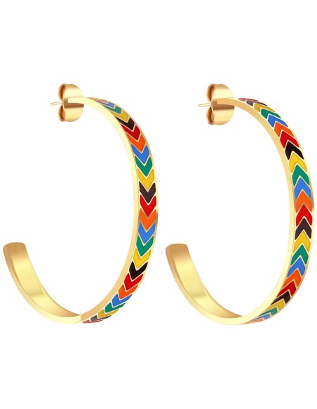 Boucles d'oreilles LIAM Color Gold Créoles plates Ethnique amérindien Doré et Multicolore Acier inoxydable doré à l'or fin émaux