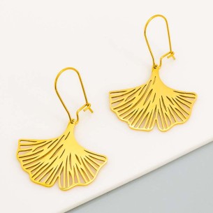 Boucles d'oreilles LEAF WALL Gold Pendantes courtes Feuille filigrane Doré Acier inoxydable doré à l'or fin 2
