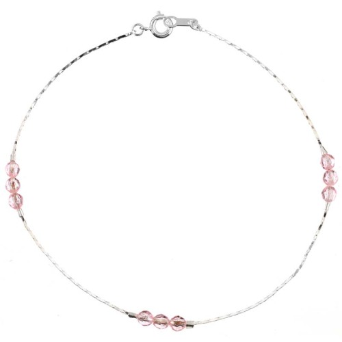 Bracelet LALIE Pink Silver Bracelet chaine de cheville souple Maille serpent et perles intercalées Rose Laiton argenté Résines