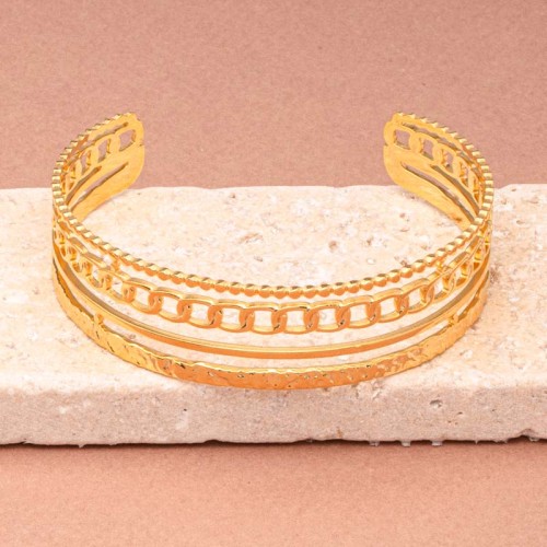 Bracelet GORMETAS Gold Manchette flexible rigide Accumulation de mailles gourmettes Doré Acier inoxydable doré à l'or fin