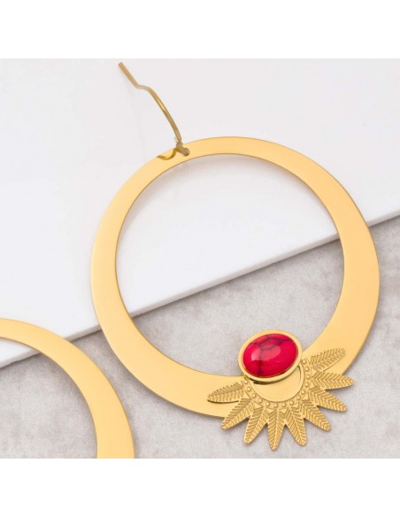 Bijoux boucle d'oreille Menthe À l'O EKISOR Coral gold créoles acier inoxydable Jaspe rouge doré Bijoux Sauvages