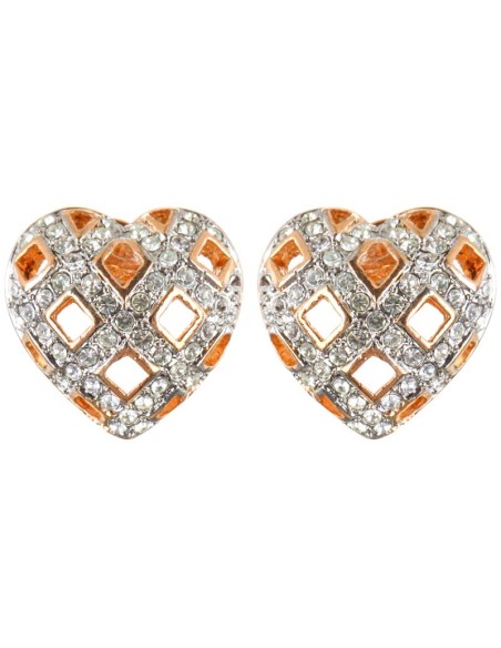 Boucles d'oreilles ROMANZA White Gold Puces clous Cœur ajouré Doré et Blanc Laiton doré à l'or fin Cristal
